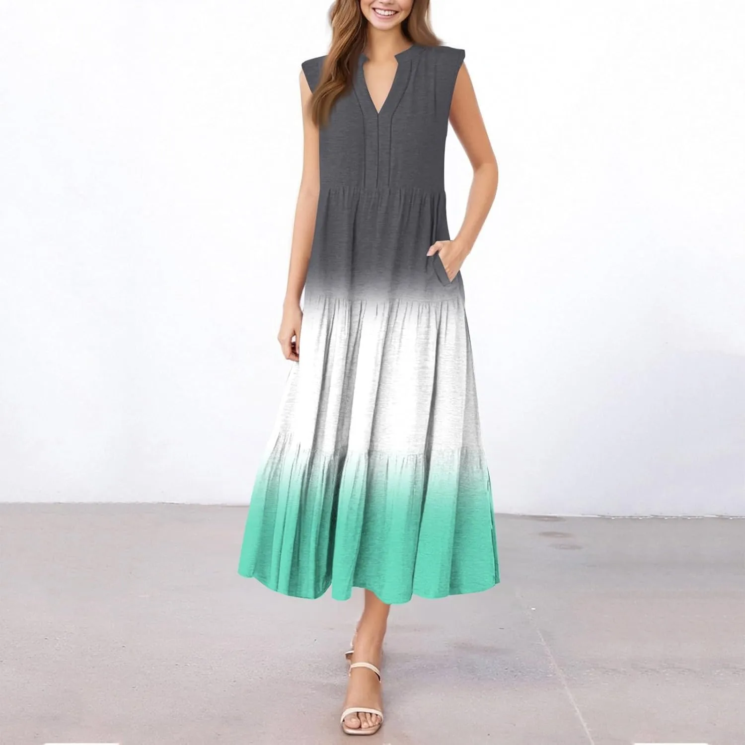 Womens Summer Maxi Dresses Vintage Floral Sleeveless Drop Waist A-Line Flowy Tiered Boho Long Beach Tank Sundress