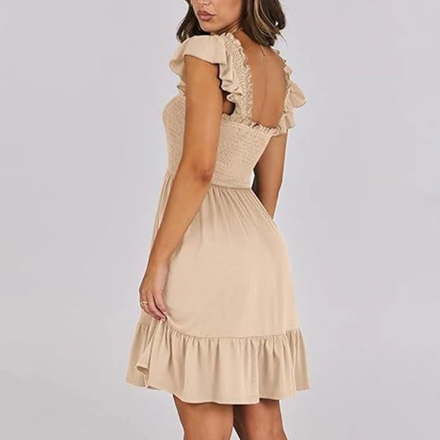Women's Summer Ruffle Sleeve Sweetheart Neckline Floral Print Mini Dress Casual A-Line Flowy Sundress for Beachwear