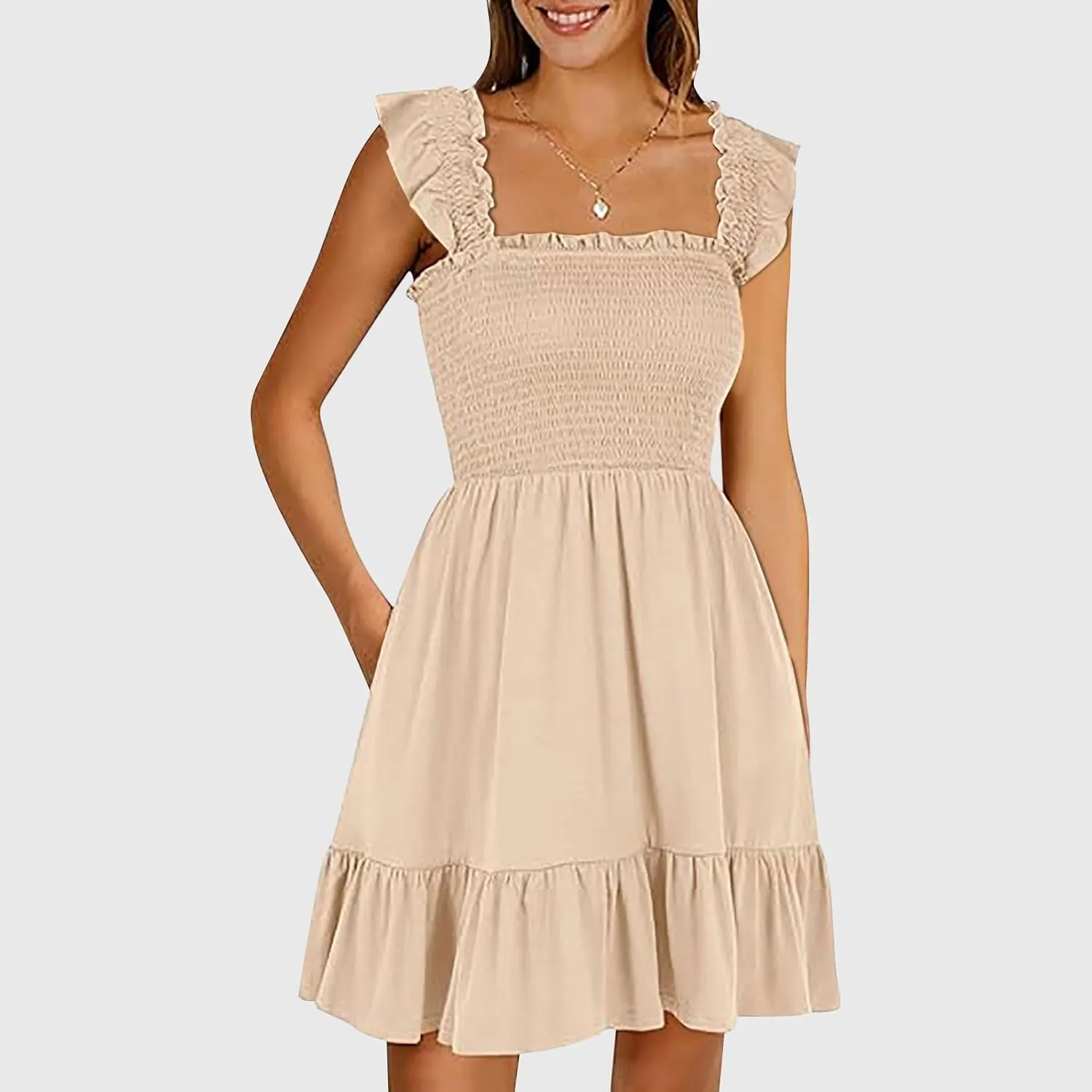 Women's Summer Ruffle Sleeve Sweetheart Neckline Floral Print Mini Dress Casual A-Line Flowy Sundress for Beachwear