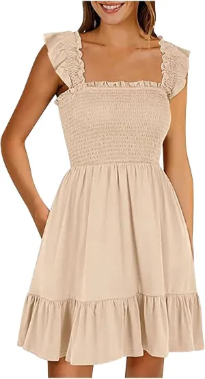 Women's Summer Ruffle Sleeve Sweetheart Neckline Floral Print Mini Dress Casual A-Line Flowy Sundress for Beachwear