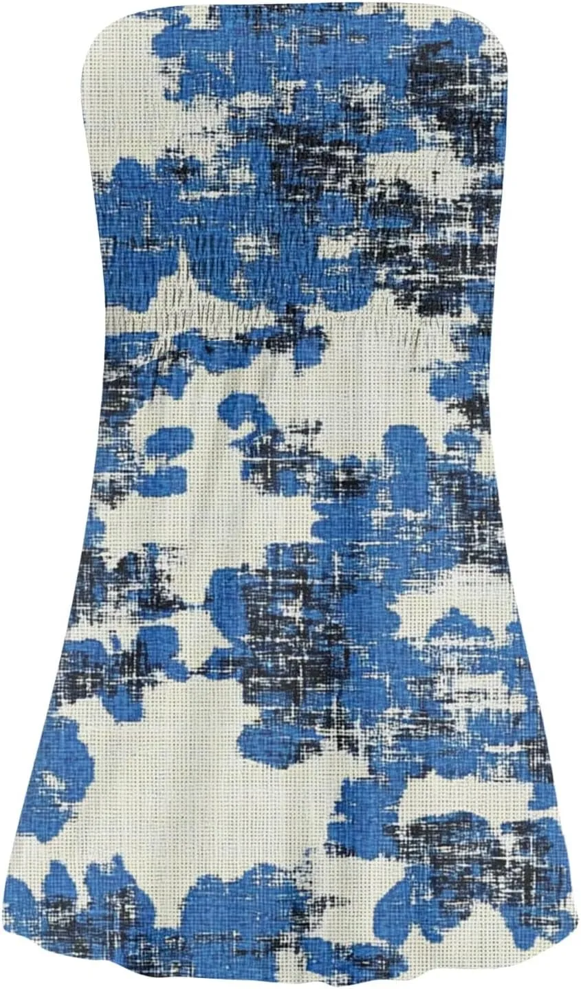 Womens Summer Sexy Strapless Tube Dresses Flowy Ruffle Boho Vivid Floral Mini Dress Backless A Line Short Sundress