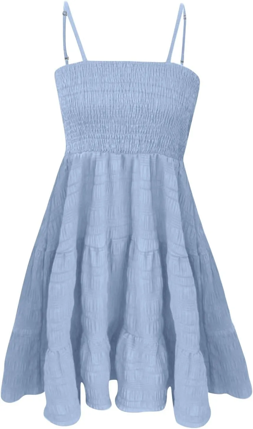 Women's Summer Sleeveless Sundress Casual Flowy A-Line Mini Dress with Adjustable Straps Beach Vacation Clothes