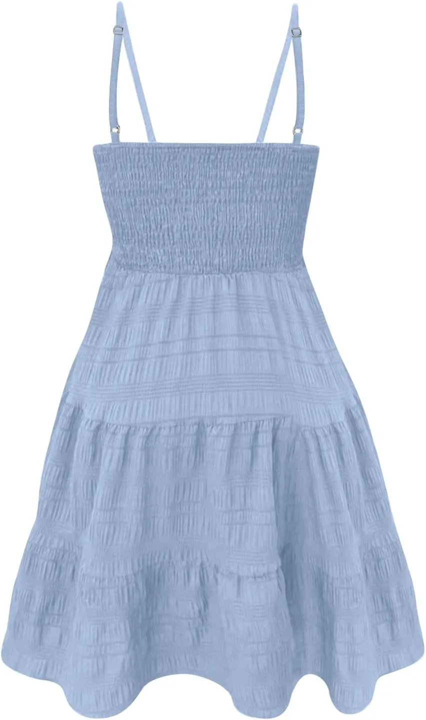 Women's Summer Sleeveless Sundress Casual Flowy A-Line Mini Dress with Adjustable Straps Beach Vacation Clothes