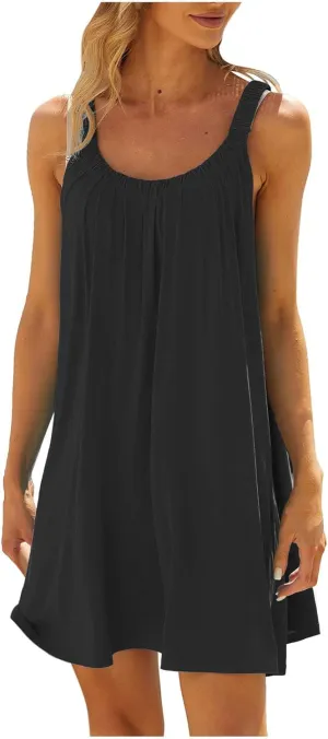 Womens Summer Sundresses Vest Sling Beach Dresses Bikini Beachwear Coverups Casual Vacation Mini Dress