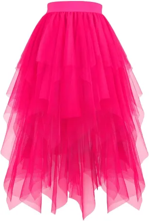 Women's Summer Tulle Skirts Puffy Layered Irregular Tutu Skirt High Waisted Lightweight Fast Dry Skirt Pure Skirt