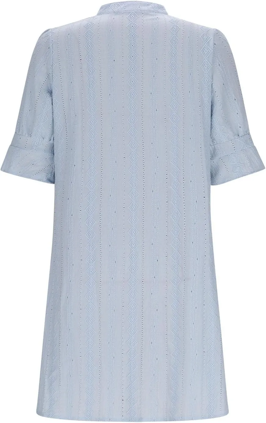 Womens Summer V Neck Dress Short Sleeve Smocked Work Mini Dresses Casual Loose Beach Vacation A-Line Short Dress