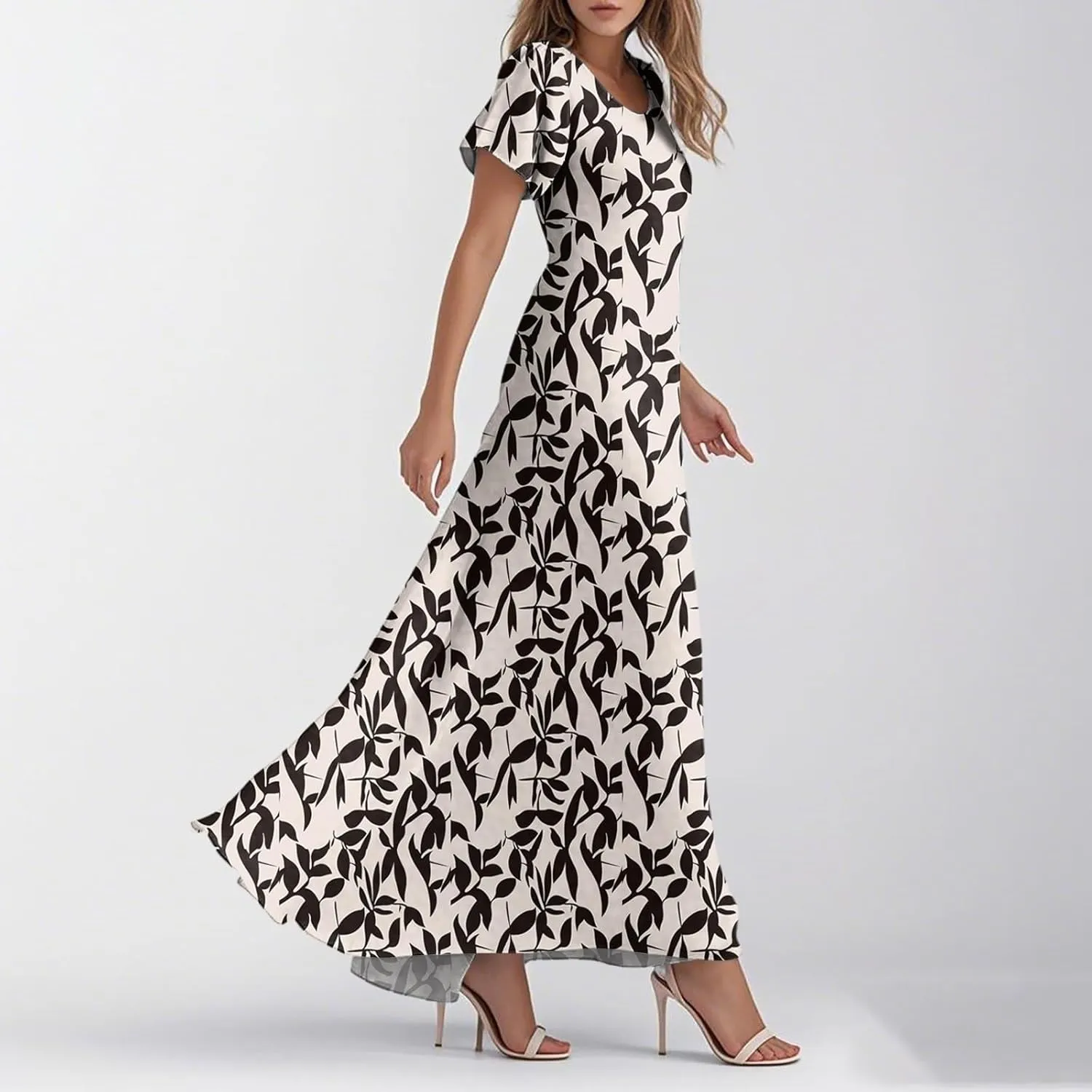 Women's Sundresses 2025 Summer Casual Loose Trendy Short Sleeve V-Neck Floral Printed Beach Maxi Dress, XS-2XL