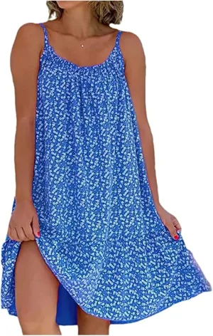 Women's Sundresses Sleeveless Beach Dress Knee Length Square Neck Loose Sundresses, S-3XL
