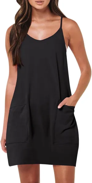Womens Tank Dresses 2025 Summer Sleeveless Solid Color Sundress Casual A Line Beach Vacation Midi Dress with Pockets