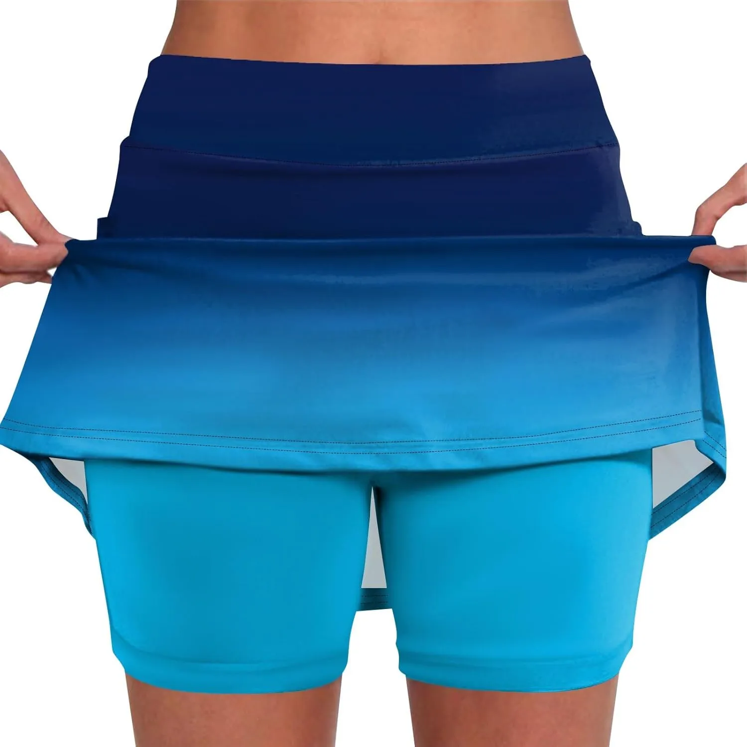 Women's Tennis Golf Skirts Gradient High Waisted Inner Shorts for Athletic Skorts with Pockets, S-5XL