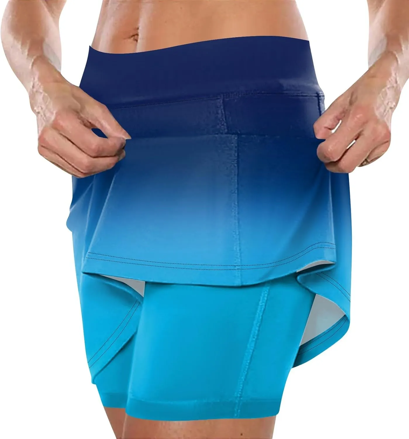Women's Tennis Golf Skirts Gradient High Waisted Inner Shorts for Athletic Skorts with Pockets, S-5XL