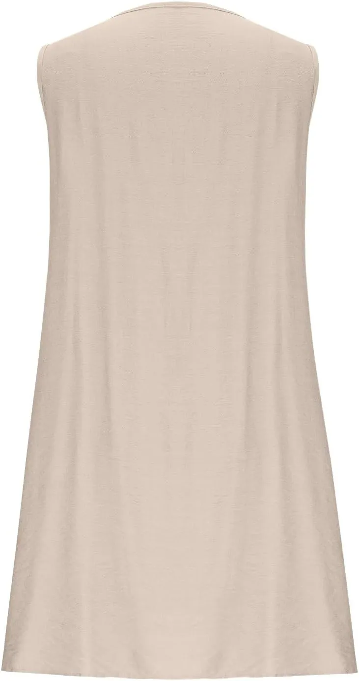 Women's Tie Front Mini Dress Pleated Swing Beach Vacation Sundress 2025 Sleeveless Summer Tank Dresses