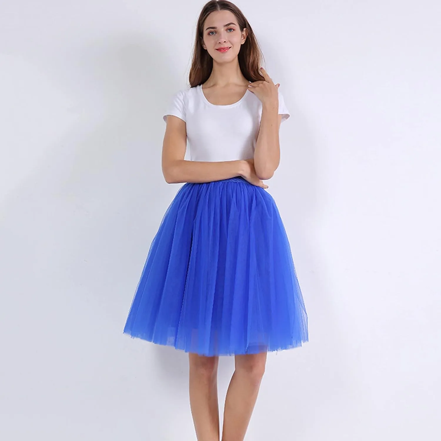 Women's Tulle Skirt Knee Length 5-Layered Wedding Party Homecoming Prom Dress Midi Tulle Skirt for Dates Prom Party