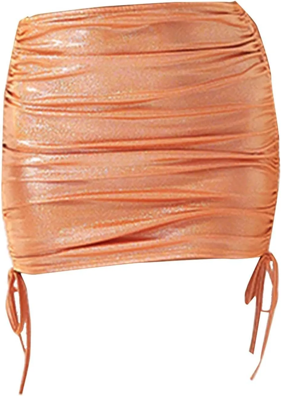 Women's Valentine's Tight Hip Skirt High Waist Sexy Sequin Skirt Drawstring Side Glitter Sparkle Mini Skirt 2025