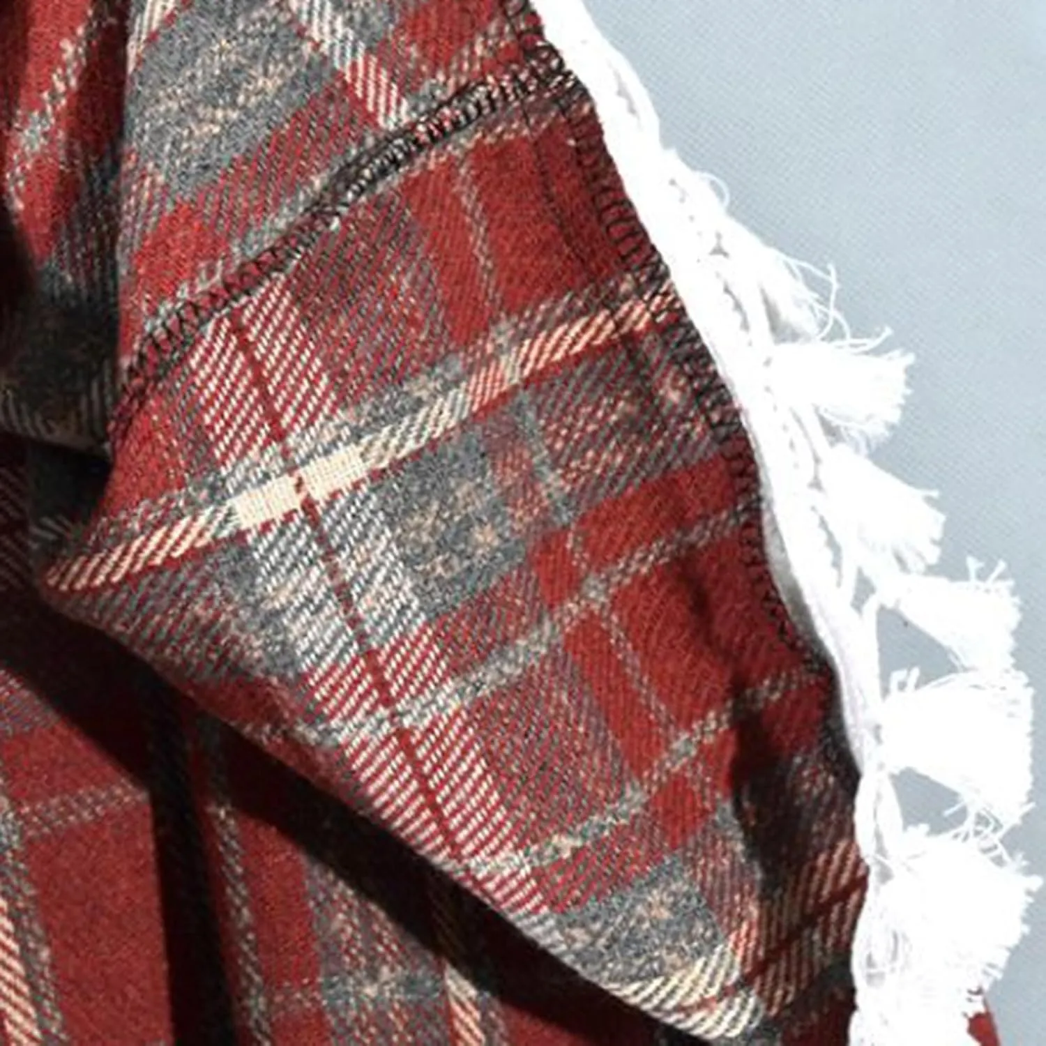 Womens Wool Blend Plaid Skirts Elastic Waist Lace Patchwork Hem Vintage Lattice Knee Length Midi Skirts