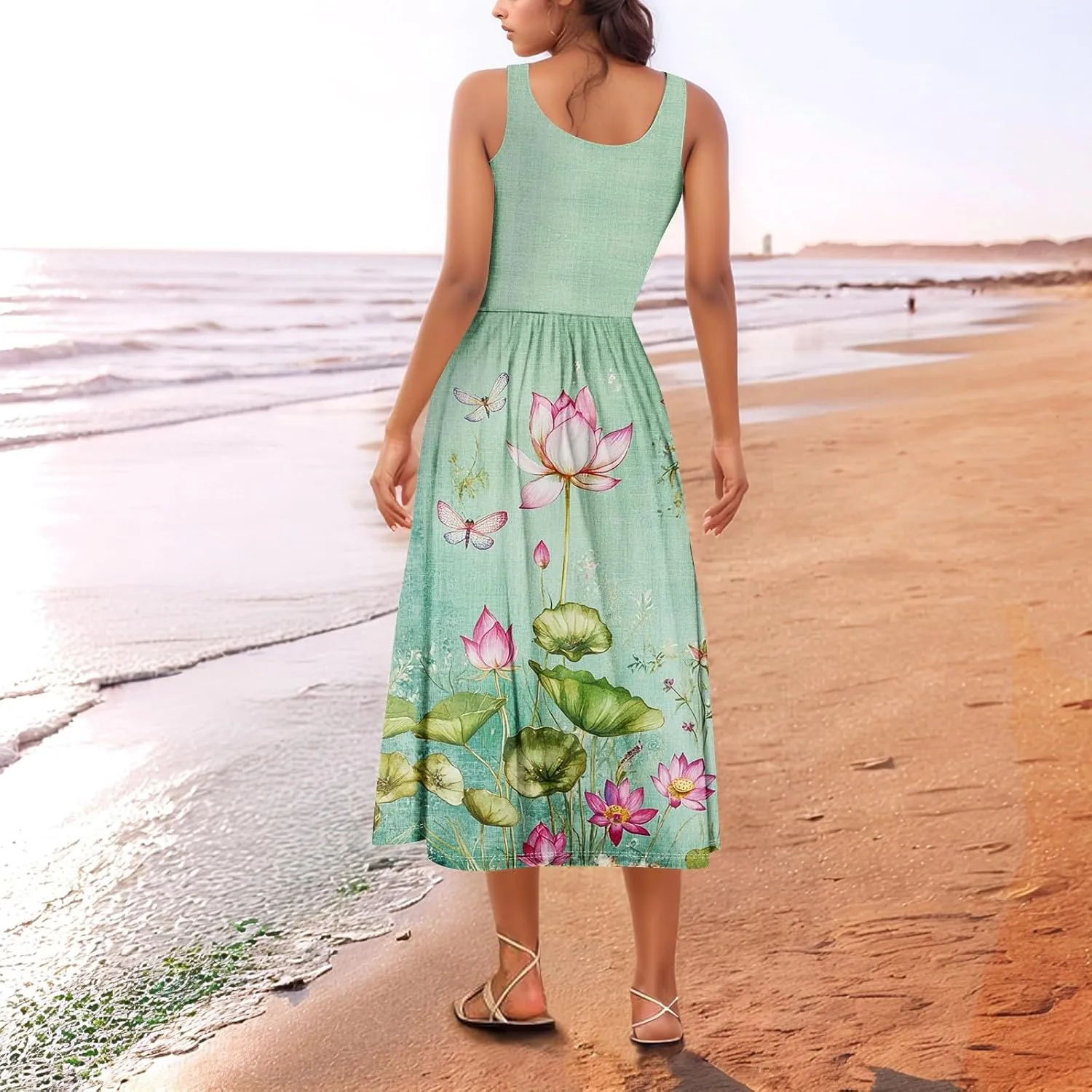 Workout Plus Size Sleeveless Sundress Womens Pop Summer Printed Comfy Dress for