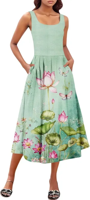 Workout Plus Size Sleeveless Sundress Womens Pop Summer Printed Comfy Dress for
