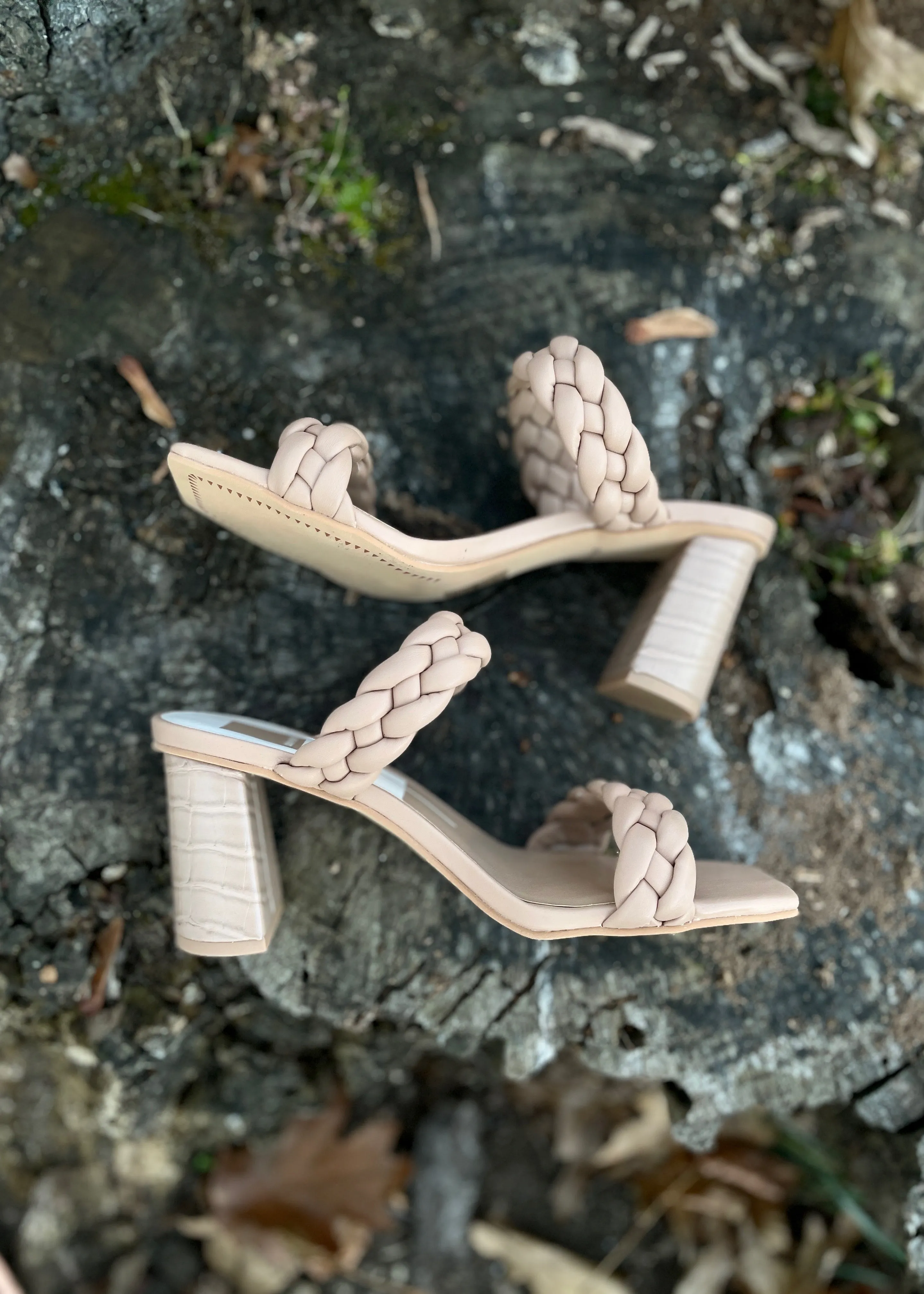 woven block heel sandal