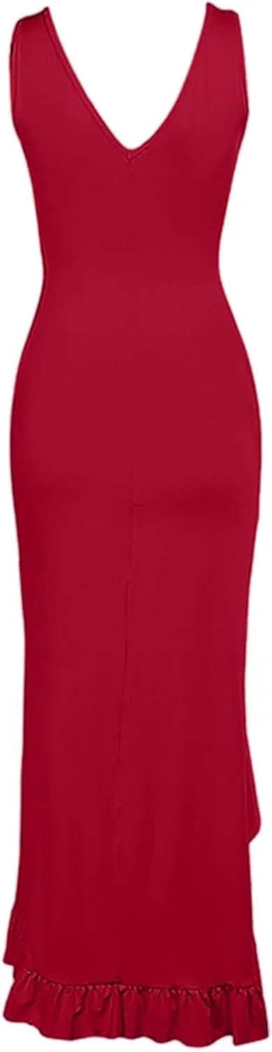 WYTong Women's Summer Bodycon Maxi Dress 2025 Spaghetti Strap Ruffle Mermaid Cocktail Wedding Guest Formal Long Dresses