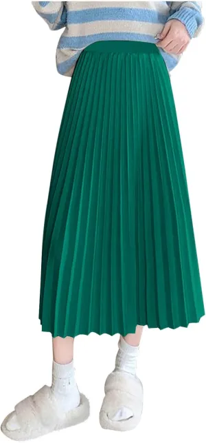 Xiaojmake Pleated Midi Skirts for Women A-Line High Elastic Waisted Summer Flowy Beach Maxi Skirt Chiffon Long Swing Skirts