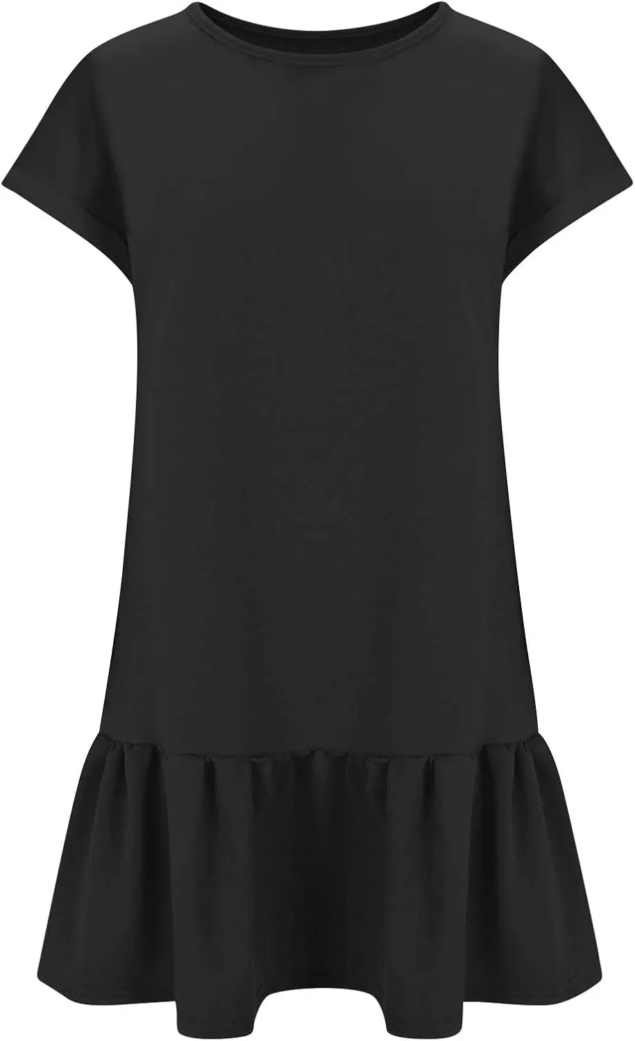 yardsong Cap Sleeve Dress for Women Summer Trendy Round Neck Mini Dresses Casual Loose Ruffle Hem Flowy Tunic Dresses
