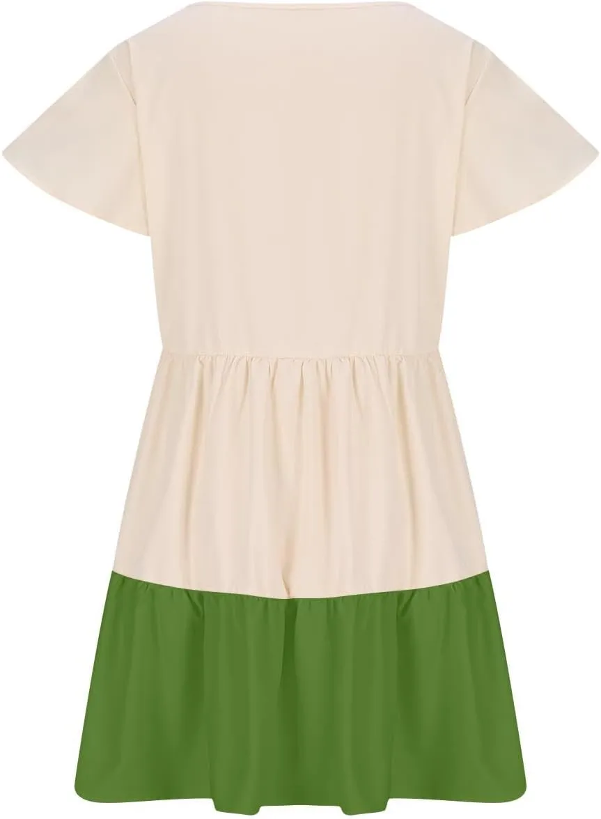 yardsong Summer Casual Dresses for Women 2025 A-Line Ruffle Sleeve Boho Dress Keyhole Beach Vacation Swing Mini Dresses