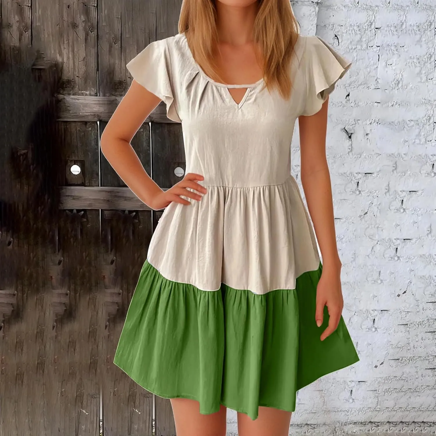 yardsong Summer Casual Dresses for Women 2025 A-Line Ruffle Sleeve Boho Dress Keyhole Beach Vacation Swing Mini Dresses