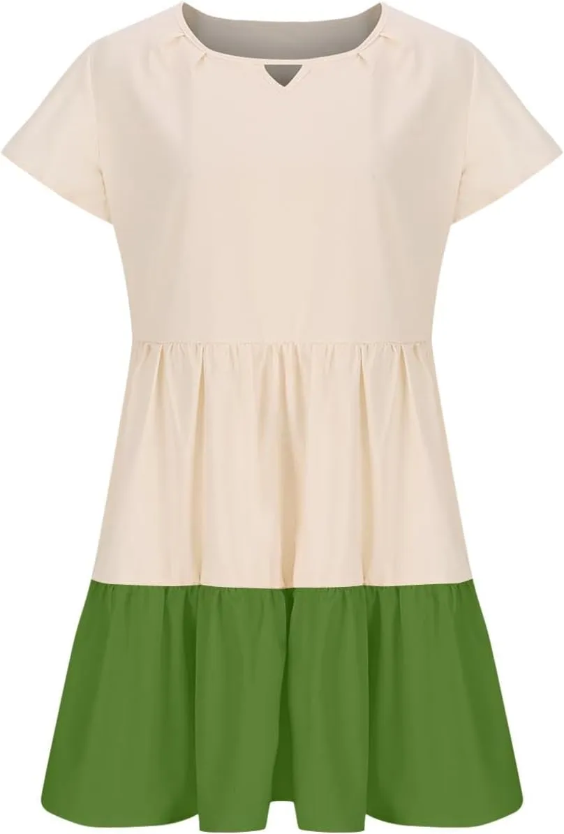 yardsong Summer Casual Dresses for Women 2025 A-Line Ruffle Sleeve Boho Dress Keyhole Beach Vacation Swing Mini Dresses