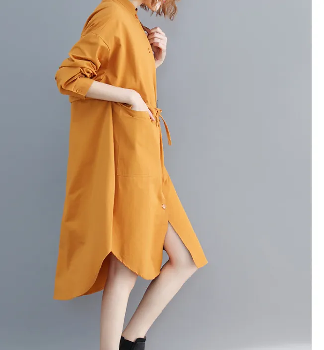 Yellow Shirts Plus Size Dresses Casual Loose Women Dresses SSM97215