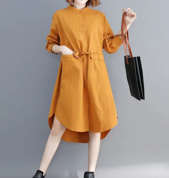 Yellow Shirts Plus Size Dresses Casual Loose Women Dresses SSM97215