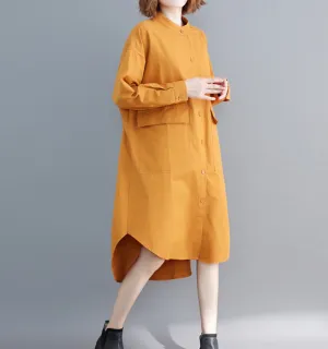 Yellow Shirts Plus Size Dresses Casual Loose Women Dresses SSM97215