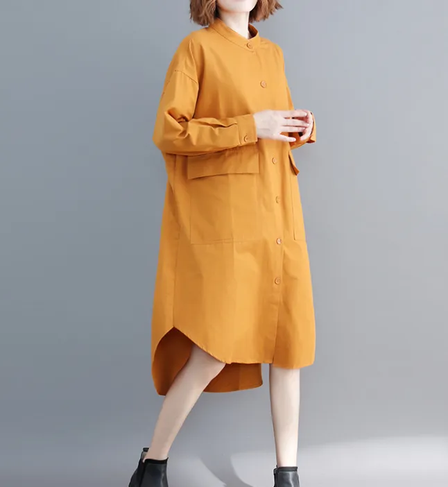 Yellow Shirts Plus Size Dresses Casual Loose Women Dresses SSM97215