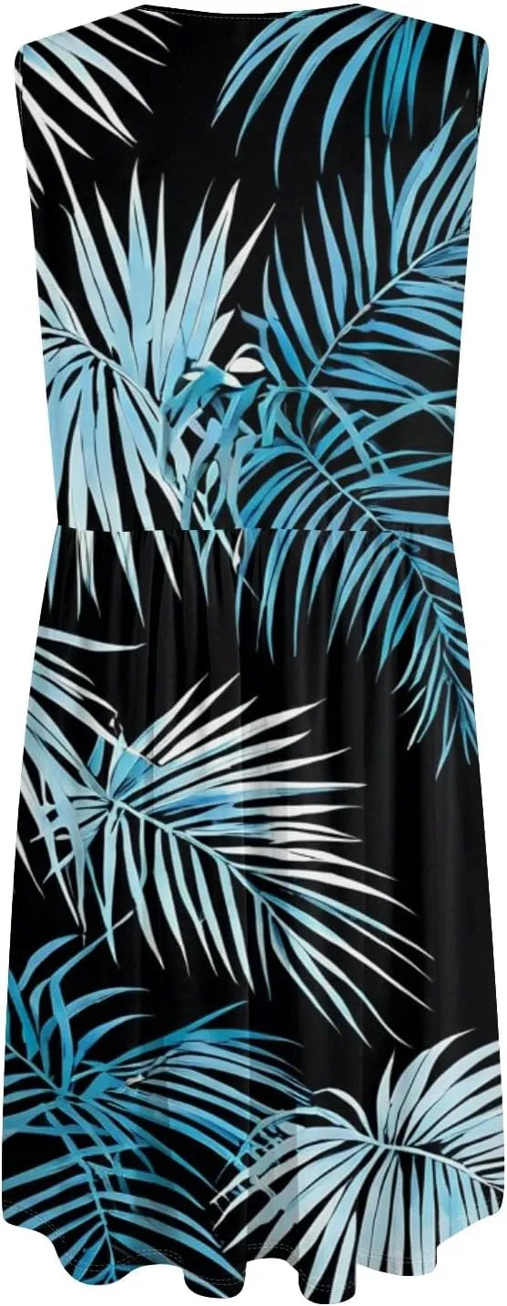 Yesunpxs Womens Summer Dresses Casual Sleeveless Mini Dress Flowy Beach Tshirt Tank Dresses Printed Sundresses with Pockets