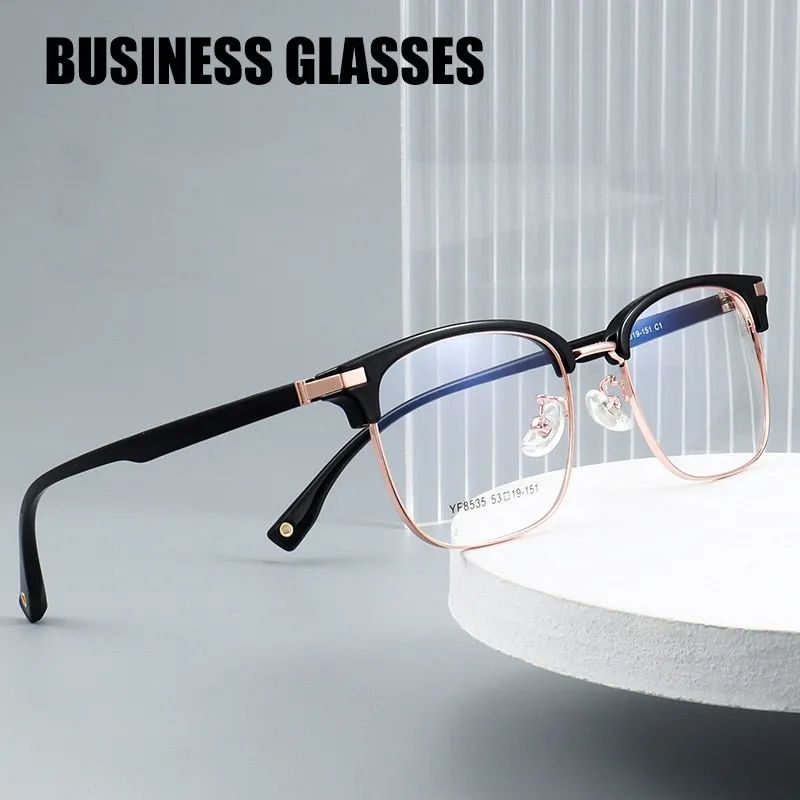 Yimaruili Men's Full Rim Square Alloy Acetate Frame Eyeglasses 8535YF