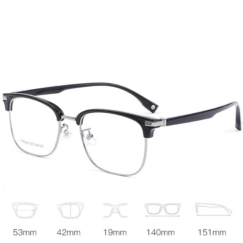 Yimaruili Men's Full Rim Square Alloy Acetate Frame Eyeglasses 8535YF