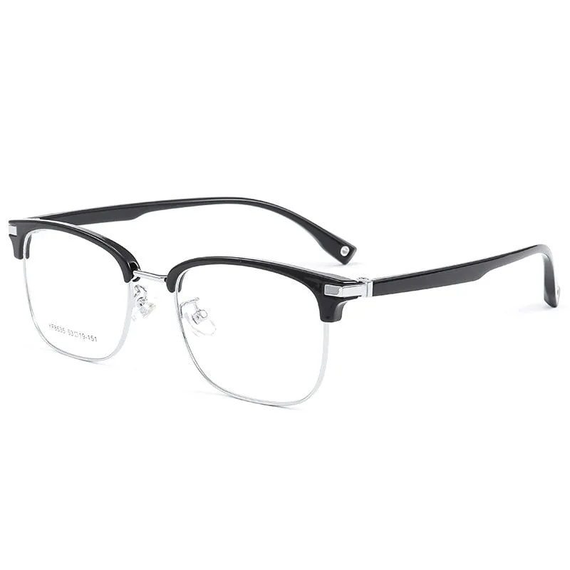 Yimaruili Men's Full Rim Square Alloy Acetate Frame Eyeglasses 8535YF