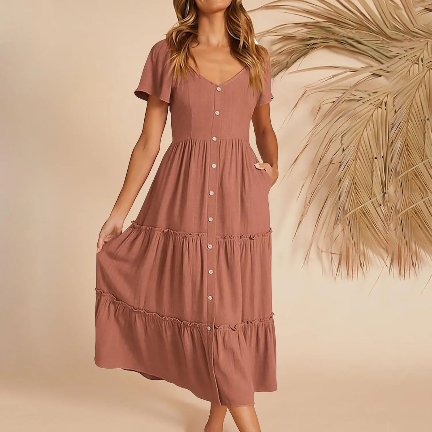 ZYXTIM Women's Dress Summer Casual Short Sleeve Button Down Loose Beach Cover Up Dress with Pockets