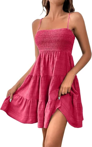 ZYXTIM Women's Spaghetti Strap Ruffle Hem Cami Dress Scoop Neck Elastic Waist A-Line Casual Cute Mini Dress Babydoll Dresses