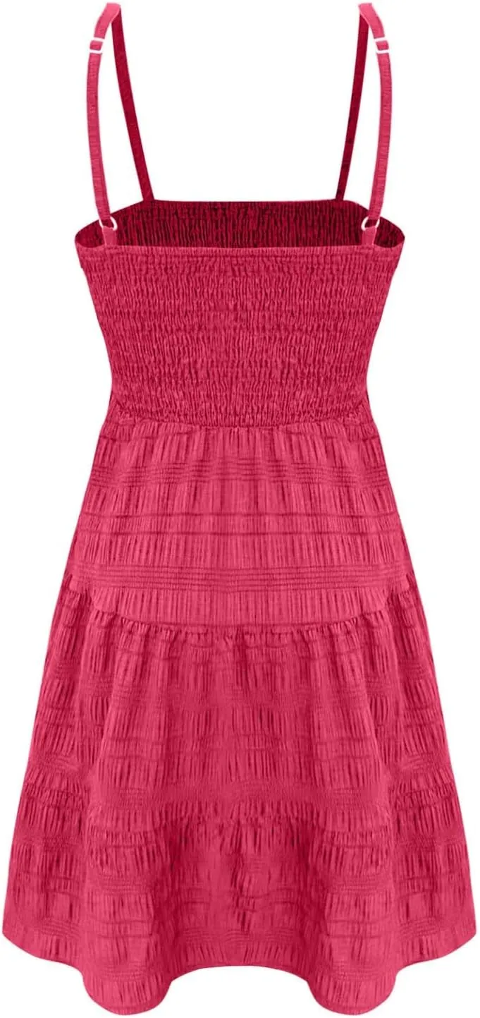 ZYXTIM Women's Spaghetti Strap Ruffle Hem Cami Dress Scoop Neck Elastic Waist A-Line Casual Cute Mini Dress Babydoll Dresses
